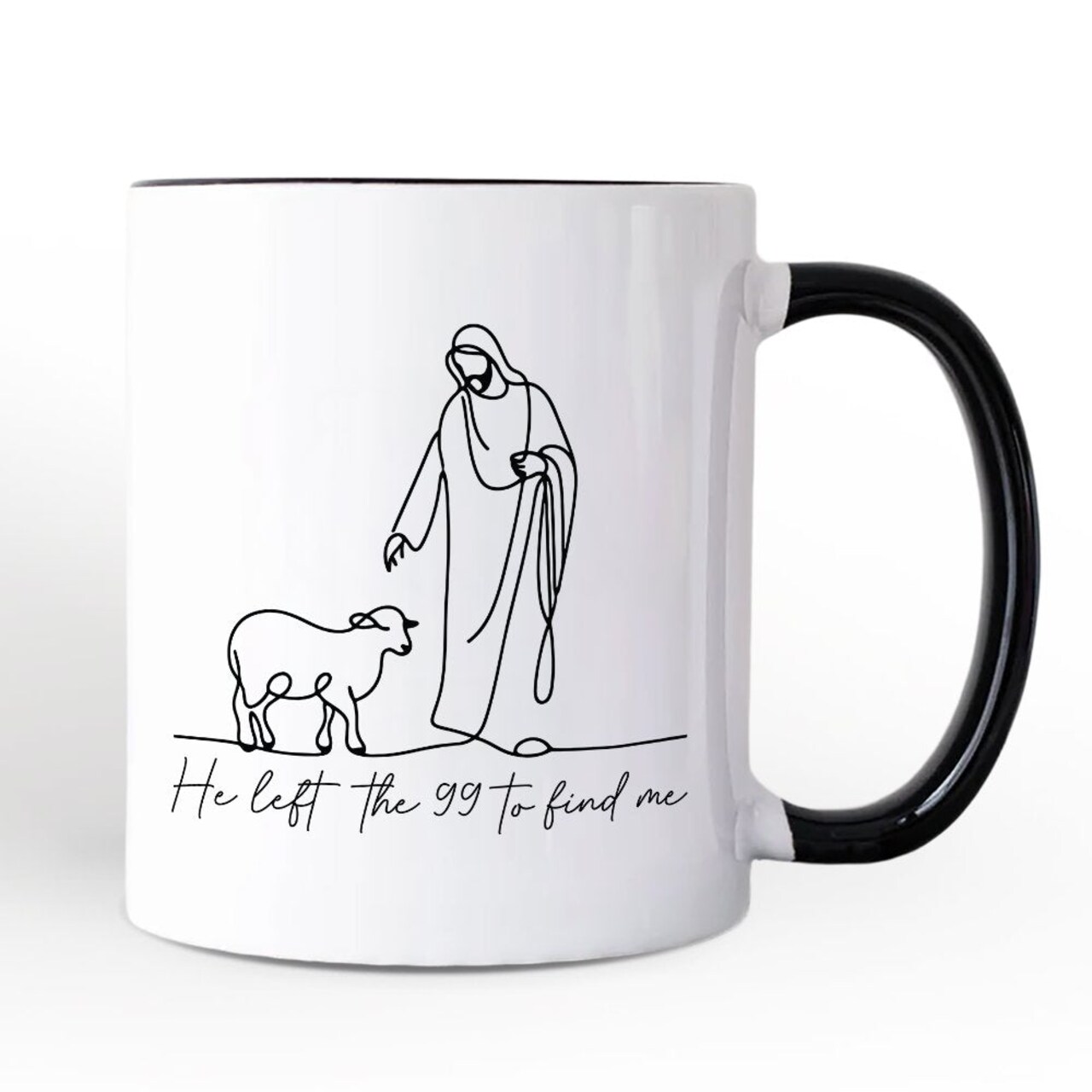 Christian Minimalist Line Art Mug, He Left the 99 to Find Me Bible Verse Faith Gift